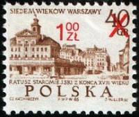 (1972-055) Марка Польша "Старая ратуша"  Надпечатка 1 ZL  700-летие Варшавы (Стандартный выпуск) III